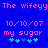 Blue background with pink pixelated text reading "The wifeyy" at top, "10/10/07" in middle, and "my sugor" below, followed by four cyan plus signs.