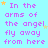 Light blue background with repeated purple text "In the arms of the angel fly away from here" and scattered yellow/orange stars.