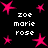 Black background with pink star shapes and white text reading 'zoe marie rose' repeated in four sections.