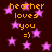 Dark brown background with scattered pink stars and repeated orange text reading "heather loves you =)" in pixelated font.