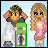 Animated contact sheet of a pixel art buddy icon featuring two cartoon characters and text variations, displayed in a 5x4 grid with light blue backgrounds.