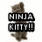 A pixelated brown cat stands upright with text overlay reading "NINJA KITTY!!" on the left, while a second identical cat appears without text on the right.