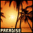 identical tropical sunset scenes with palm trees and the word 'PARADISE' in pixelated text at the bottom of each