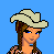 Pixel art contact sheet showing two frames of an animated icon featuring a cartoon woman in country-themed attire with red text reading "Daddy's Lil Red Neck" on blue background.