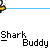Pixelated yellow figure with white head and outstretched arms on gray background, labeled "Shark Buddy" in white text below.