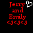 Red text 'Jerry and Emily' with heart symbol and '<3<3<3' on black background, two versions differ by heart presence.