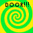 Four identical spiral patterns with green and yellow colors, each containing the text "DOOR!!!" in black pixelated font at the top.