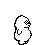 A 4x3 contact sheet of 12 pixel-art frames showing a white ghost-like character with black eyes and mouth in various poses against a gray background.