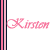 A pixelated pink cursive text 'Kirsten' on white background with vertical stripes, transitioning from left to right