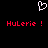 Pixelated white heart symbol above red text reading 'HuLerie !' repeated twice on black background.