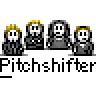 Animated contact sheet of pixel art icons featuring black-and-white figures with yellow hair and a golden eye symbol, displayed across nine frames on gray background.