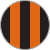 Circular icon with alternating vertical orange and black stripes on a gray background.