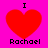 Four identical pixelated red hearts on bright pink background with black text "I" above and "Rachael" below each heart.