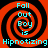 Four identical display a red and black spiral background with cyan text reading "Fall Out Boy is Hypnotizing" arranged in two