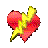 Red heart-shaped icon with yellow lightning bolt and dripping effect, animated across four showing progressive melting of the heart shape