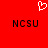 Red background with white pixelated heart symbol above two black text blocks reading NCSU in red and black pixels.