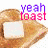 Pixelated toast slice with butter block and multicolored 'yeah toast' text in four variations.