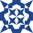 Blue and white pixelated geometric pattern with symmetrical star-like shape and central cross, composed of solid blue and white blocks.