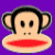 A 3x3 contact sheet of a cartoon monkey mascot icon with red lips, black hair, and beige skin against various solid background colors including purple, blue, cyan, green, yellow, orange, and red.
