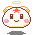 Two pixel-art animated frames of a round white character with pink cheeks, red star on forehead, orange ears, and yellow halo above head showing different mouth expressions.