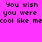 Pixelated text on bright pink background with green highlight boxes over portions of the phrase "You wish you were cool like me".