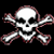 Pixelated skull and crossbones on black background with green text reading Original Icons .com on right side.