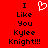 Red background with black pixelated text reading "I Like You Kylee Knight!!!" and a white heart symbol above the left side of the text.