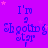 Purple background with repeated blue text 'I'm a shooting star' and pink stars, static image.