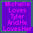 Purple background with green border displays pink text 'Michelle Loves Tyler And He Loves Her' in four identical , one shows a small green plus sign