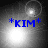 Four- shows blue *KIM* text with asterisks over grayscale backgrounds featuring bright light sources and faint circular outlines, each displaying distinct animation states