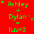 Red background with green text reading 'Ashley + Dylan = Iuv<3' repeated in a , stars move from top-left to bottom-right across frames