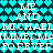 Pixelated text and heart pattern repeats across a dark background with cyan hearts, showing animation through shifting letter positions.