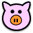 Pixelated pink pig face with black outline, two small square eyes, and an orange snout featuring two vertical nostrils.