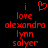 Red pixelated text on black background with a heart symbol above 'i love alexandra lynn solyer' in two identical side-by-side arrangements.