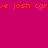 Pixelated orange text on magenta background with animated pink particle effects at specific letter positions.