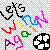 Pixelated icon set with multiple distinct shapes in various colors on a transparent background.