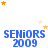 Blue 'SENIORS 2009' text with orange and white stars scattered across a white background.