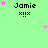 Green background with repeated 'Jamie' text and 'xix' below, pink stars scattered across the scene.