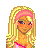 Pixel art contact sheet showing three frames of an animated icon with a blonde woman, a measuring tape-wielding figure in a colorful dress, and pink text reading "Be sexitruewild Be you!" on white background.