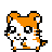 Pixel art contact sheet of seven Hamtaro hamster character frames showing different poses and expressions on a gray background.