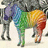 A rainbow-colored horse stands in front of a grayscale zebra, with pink pixelated text on green background reading "I am who I am, and I don't care. Break my heart a million times, and I'll still be the same. Always.".