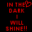Red pixelated text on black background reads "IN THE DARK I WILL SHINE!!" with a heart symbol replacing the 'E' in "THE".