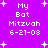 Purple background with white pixelated text and star shapes, displaying 'My Bat Mitzvah 6-21-08' in multiple arrangements.