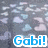 Pixelated blue text 'Gabi!' on white background with light gray clouds in the backdrop.