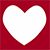 A solid red square background contains a white heart shape with a pixelated outline.