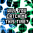 repeated pixelated text 'WILL YOU CATCH ME THIS TIME?' in varying blue and green hues over a white background with abstract shapes