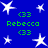 Blue background with white star shapes and green text reading "<33 Rebecca <33" arranged in a pattern