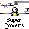 Animated contact sheet of a yellow stick figure icon with green energy effects and "Super Powers" text across multiple frames showing motion progression.