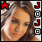 A 48x48 pixel animated contact sheet showing two frames of a buddy icon with a woman's face and retro game-style border elements, featuring red and white pixelated shapes on the left frame and white and black pixelated shapes on the right frame.