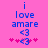 Pixelated blue text and symbols on a solid pink background, with two identical static frames showing 'i love amare <3' surrounded by small pink hearts.